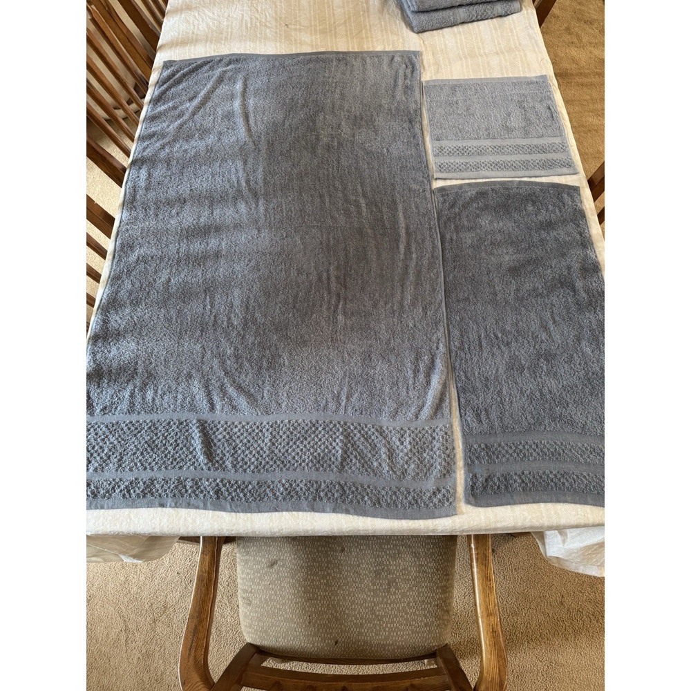 Gray Cotton Textured Modern 3pc Towel Set Bath Hand Washcloth 28x47 - Picture 2 of 2
